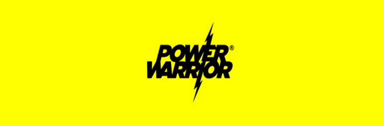 Power Warrior -logo keltaisella pohjalla.